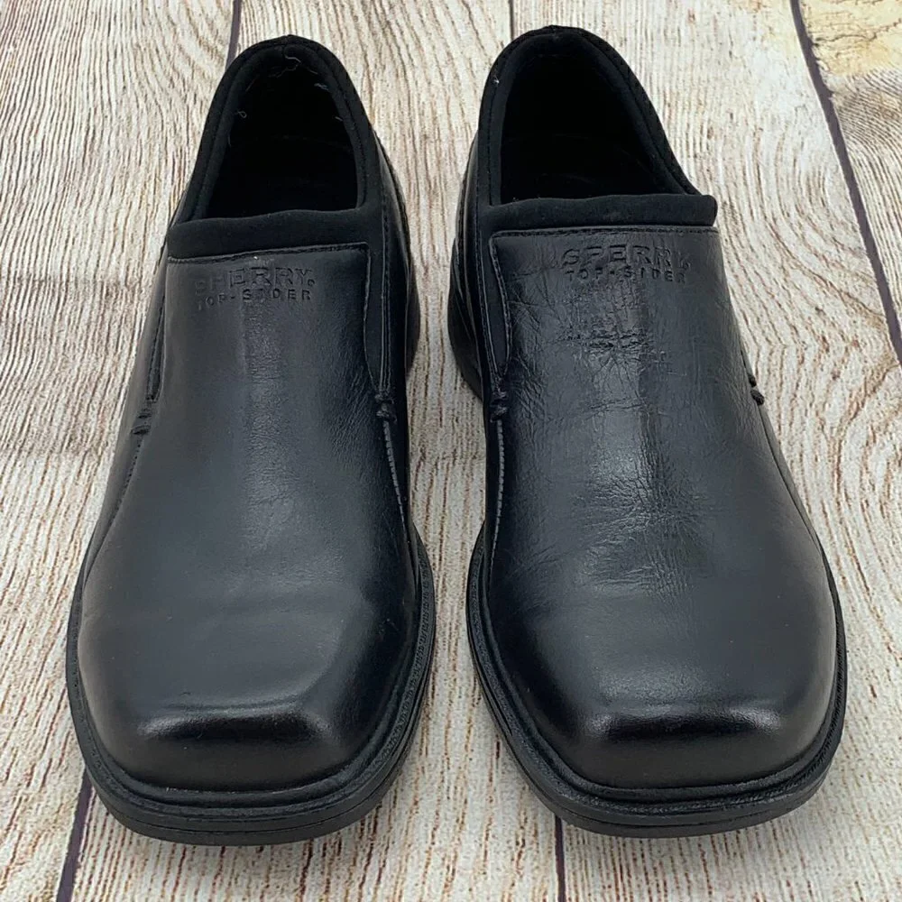 Sperry Top Sider Black Leather Slip On Loafers - Picture 4 of 12